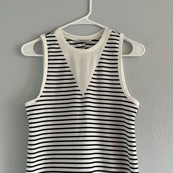 Zara Black and White Stripe Crew Neck Sleeveless Mini Shift Dress Preppy Size S - Picture 2 of 8